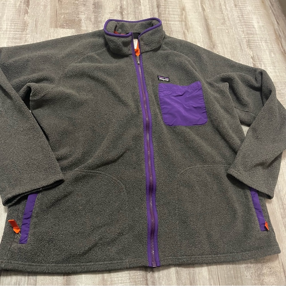 Patagonia Vintage Synchilla Zip Up Gray Purple Fleece Size XL